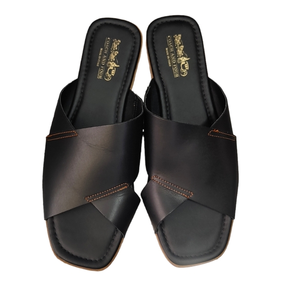 Coach Shoes - Coach and Four Black Leather Square Toe Casual Slide Sandals Women's Size 8